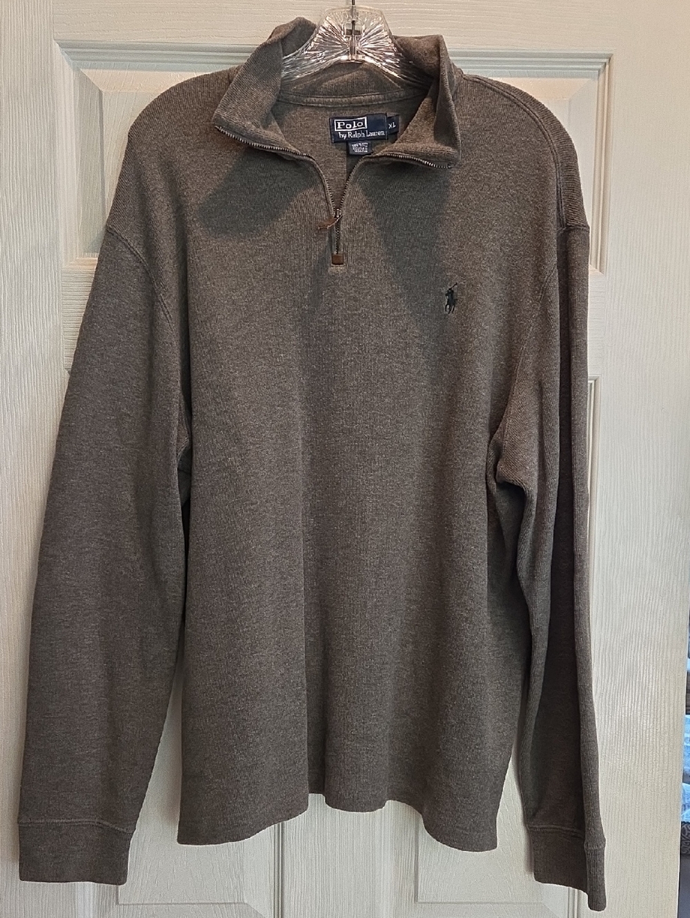 Ralph Lauren Brown Heathered Zip-Neck Sweater